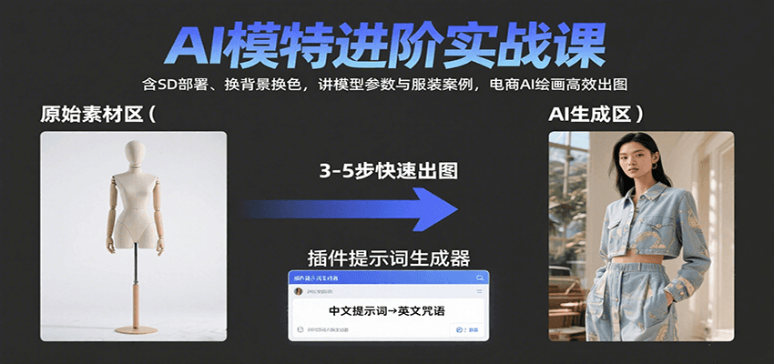 AI模特进阶实战课：含SD部署、换背景换色，讲模型参数与服装案例，电商AI绘画高效出图-百盟网