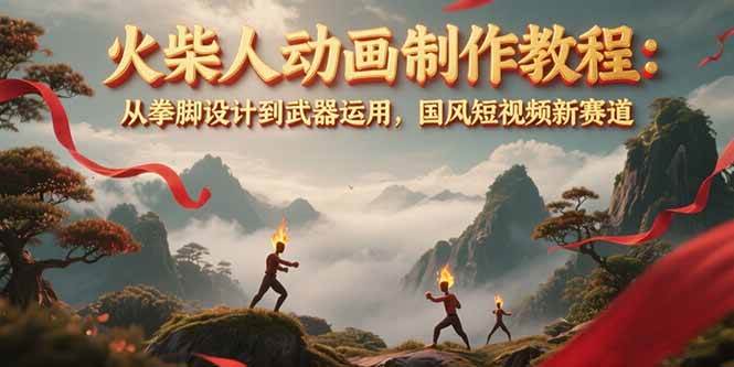 火柴人动画制作教程：从拳脚设计到武器运用，国风短视频新赛道-百盟网