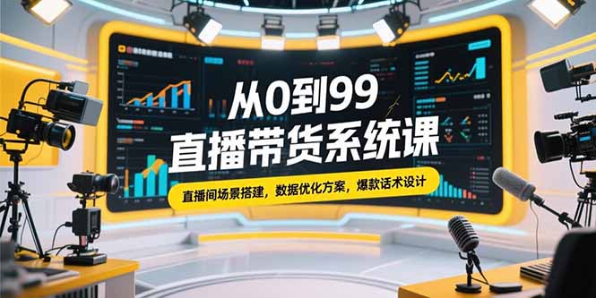 从0到99直播带货系统课，直播间场景搭建，数据优化方案，爆款话术设计-百盟网