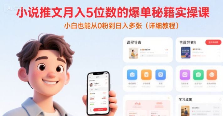 小说推文月入5位数的爆单秘籍实操课，，小白也能从0粉到日入多张(详细教程)-百盟网