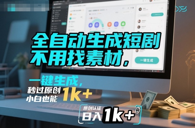 全自动生成短剧，不用找素材，不用剪辑，一键生成，秒过原创，小白也能轻松日入1k+【揭秘】-百盟网