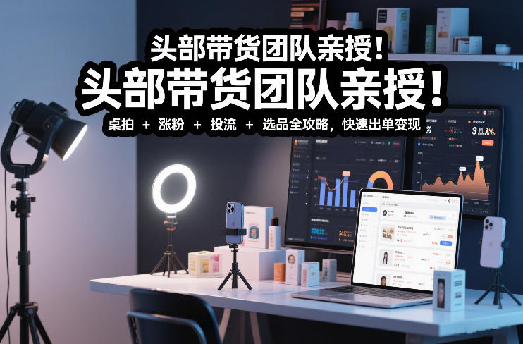 头部带货团队亲授！专业短视频实拍带货课：桌拍+涨粉+投流+选品全攻略，快速出单变现，月入2w+-百盟网