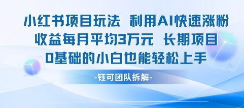 适合小白操作的小红书新项目，利用AI快速涨粉，收益每月平均1W+-百盟网