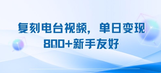 复刻电台视频，单日变现8张+新手友好，长期可做-百盟网