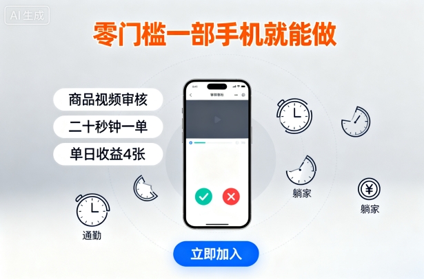 零门槛一部手机就能做，商品视频审核，通勤躺家碎片时间都能做，二十秒钟一单，单日收益4张【揭秘】-百盟网