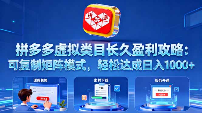 拼多多虚拟类目长久盈利攻略：可复制矩阵模式，轻松达成日入 1000+-百盟网