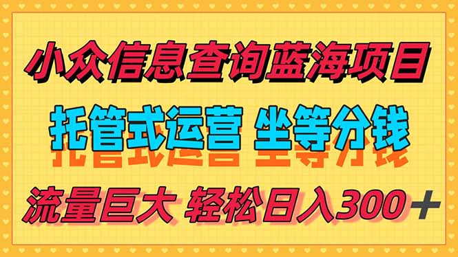 稳定日入300＋，小众信息查询蓝海项目，全程懒人式托管，解放你的时间-百盟网
