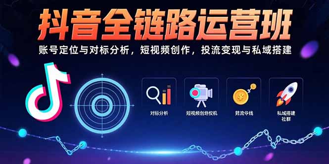 抖音全链路运营班：账号定位与对标分析，短视频创作，投流变现与私域搭建-优创网
