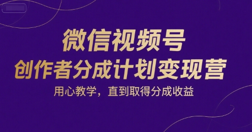 微信视频号创作者分成计划变现营，用心教学，直到取得分成收益-百盟网