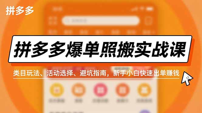 拼多多爆单照搬实战课,类目玩法、活动选择、避坑指南,新手小白快速出单赚钱-百盟网