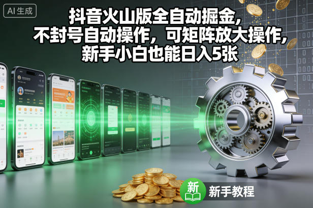 抖音火山版全自动掘金，不封号自动操作，可矩阵放大操作，新手小白也能日入5张【揭秘】-百盟网