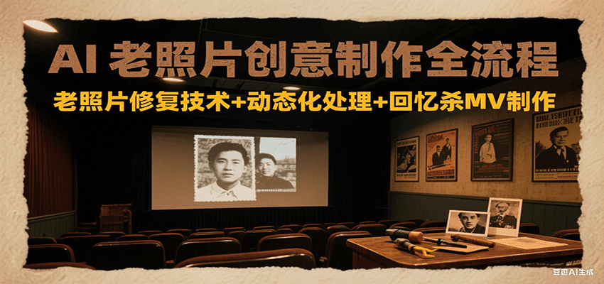 AI老照片创意制作全流程：老照片修复技术+动态化处理+回忆杀MV制作-百盟网
