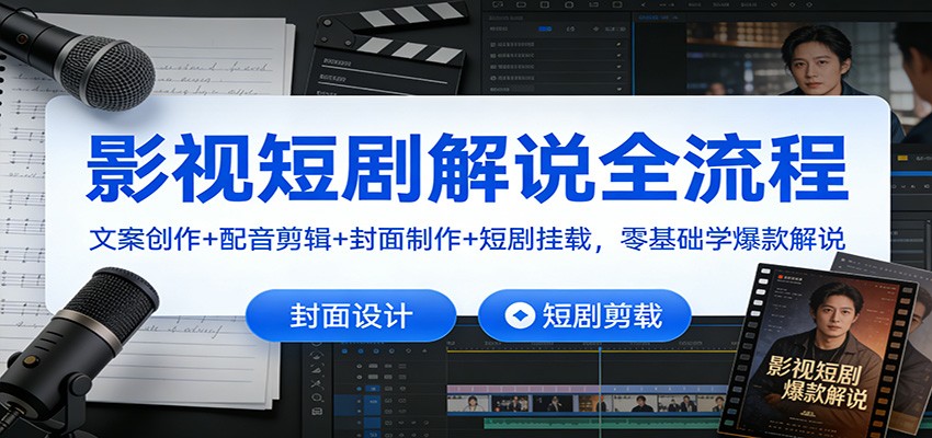 影视短剧解说全流程：文案创作+配音剪辑+封面制作+短剧挂载，零基础学爆款解说-百盟网