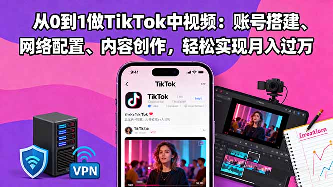从0到1做TikTok中视频：账号搭建、网络配置、内容创作，轻松实现月入过万-百盟网