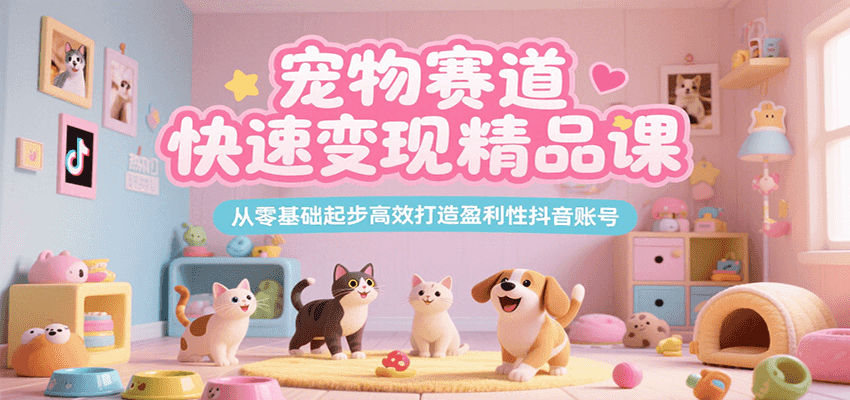 宠物赛道快速变现精品课，从零基础起步高效打造盈利性抖音账号-牵机网