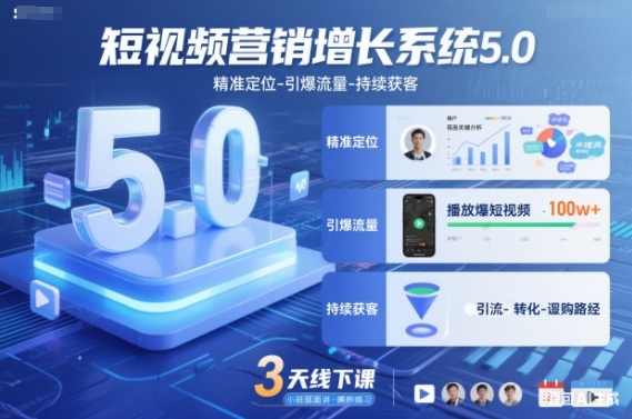 短视频营销增长系统5.0,精准定位-引爆流量-持续获客,3天线下课(音频+图片)-百盟网