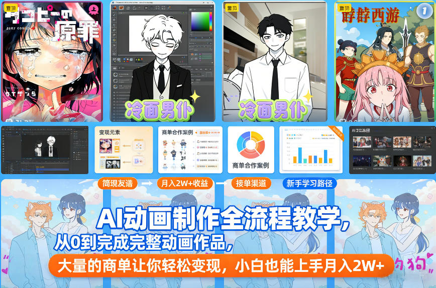 AI动画制作全流程教学，从0到完成完整动画作品，大量的商单让你轻松变现，小白也能上手月入2W+-百盟网