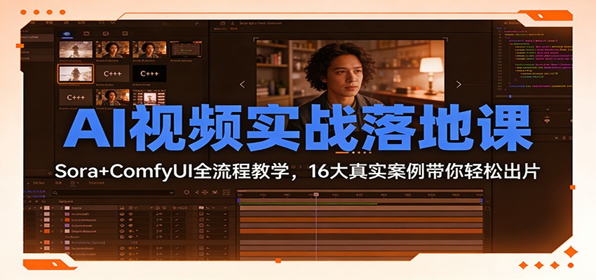 AI视频实战落地课：Sora+ComfyUI全流程教学，16大真实案例带你轻松出片-百盟网