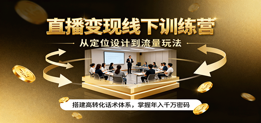 直播变现线下训练营，从定位设计到流量玩法，搭建高转化话术体系，掌握年入千万密码-百盟网