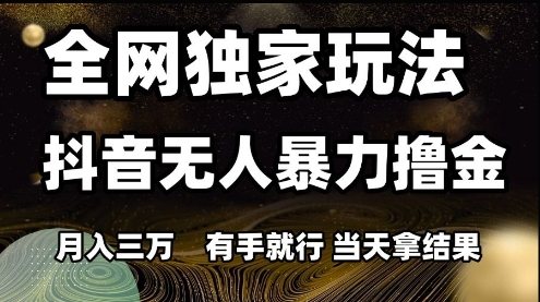 全网独家玩法抖音无人暴力撸金，月入3W，有手就行，当天拿结果【揭秘】-百盟网