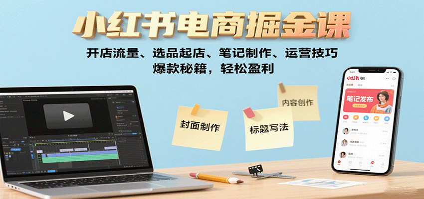 小红书电商掘金课：开店流量、选品起店、笔记制作、运营技巧，爆款秘籍，轻松盈利-百盟网