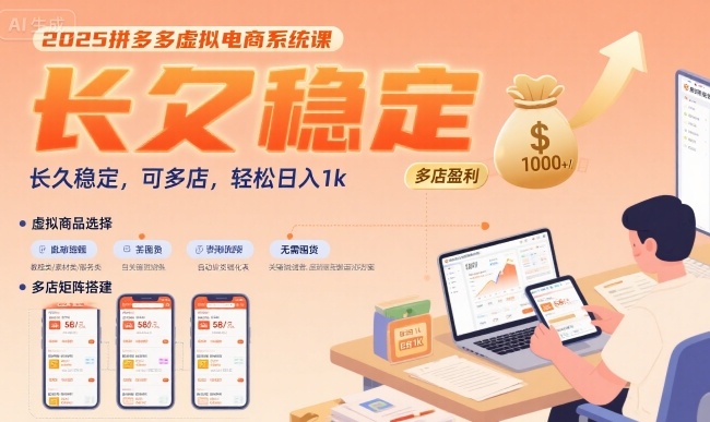 2025拼多多虚拟电商系统课，长久稳定，可多店，轻松日入1k-百盟网