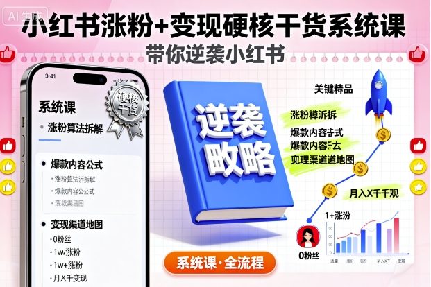 小红书涨粉+变现硬核干货系统课，带你逆袭小红书-百盟网