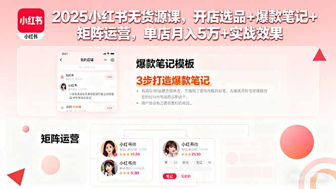 2025小红书无货源课，开店选品+爆款笔记+矩阵运营，单店月入5万+实战效果-百盟网