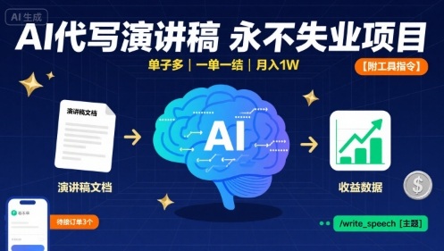 AI代写演讲稿，永不失业项目，单子多，一单一结，月入1W【附工具指令】-百盟网