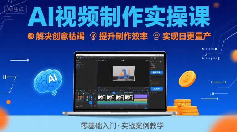 Ai视频制作实操课，解决创意枯竭、效率低下痛点，实现日更量产可持续变现-百盟网