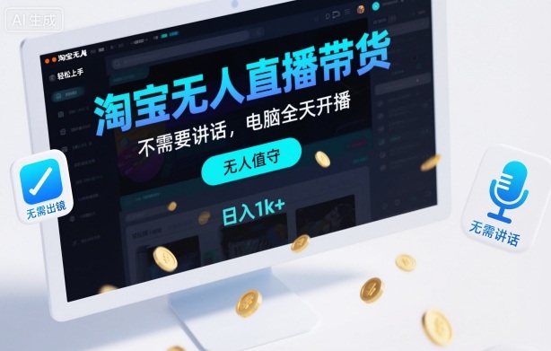 淘宝无人直播带货,不需要出镜,不需要讲话,电脑全天开播,轻松上手,日入1k+【揭秘】-百盟网