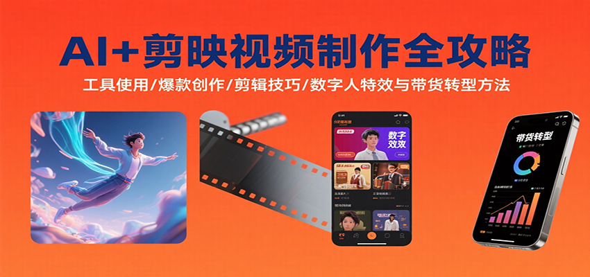 AI+剪映视频制作全攻略：工具使用/爆款创作/剪辑技巧/数字人特效与带货转型方法-百盟网