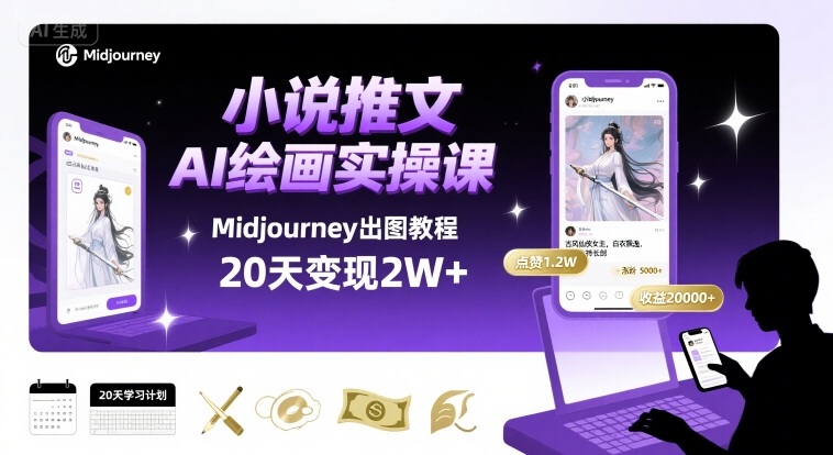 小说推文干货分享之AI绘画MJ出图实操课，用Midjourney做小说推文，20天挣2w-百盟网
