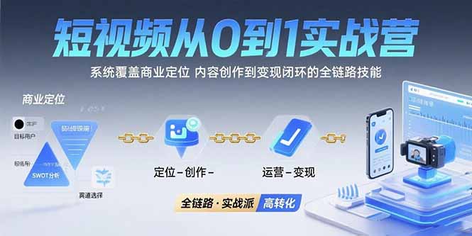 短视频从0到1的实战营：系统覆盖商业定位,内容创作到变现闭环的全链路技能-有量联盟