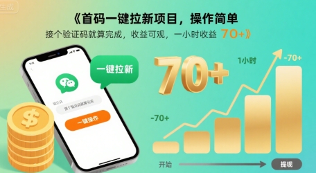 首码一键拉新项目，操作简单，接个验证码就算完成，收益可观， 一小时收益70+【揭秘】-优创网