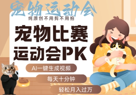 AI一键生成宠物比赛运动会PK视频，纯原创不用剪不用拍，每天十分钟，轻松月入过1W+-百盟网