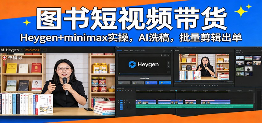 图书短视频带货：Heygen+minimax实操，AI洗稿 ，批量剪辑出单-百盟网