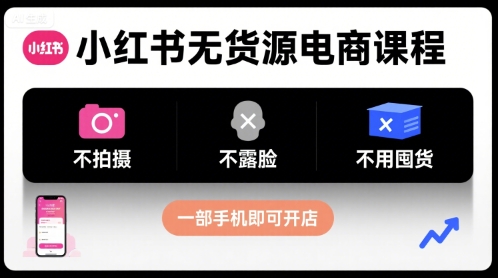 小红书无货源电商课程，不拍摄不露脸不用囤货，一部手机即可开店-百盟网