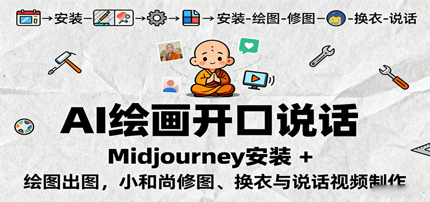 AI绘画开口说话，Midjourney安装 + 绘图出图，小和尚修图、换衣与说话视频制作-百盟网