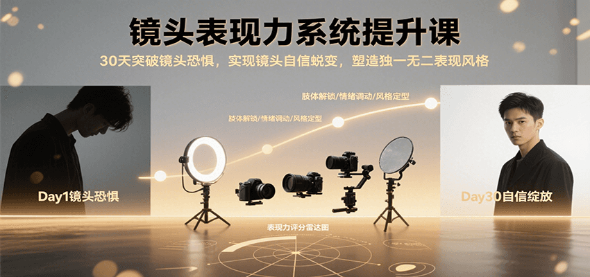 镜头表现力系统提升课，30天突破镜头恐惧实现自信蜕变，塑造独一无二表现风格-百盟网