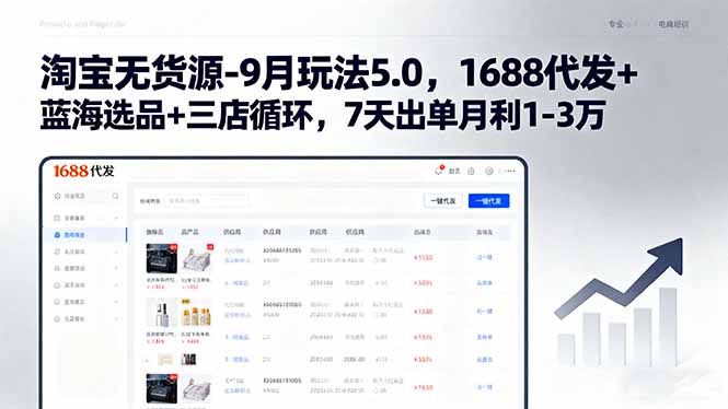 淘宝无货源-9月玩法5.0，1688代发+蓝海选品+三店循环，7天出单月利1-3万-百盟网