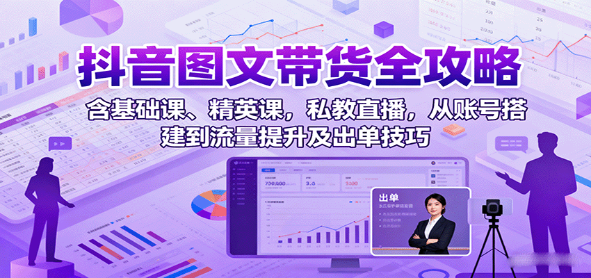 抖音图文带货全攻略：含基础课、精英课，私教直播，从账号搭建到流量提升及出单技巧-百盟网