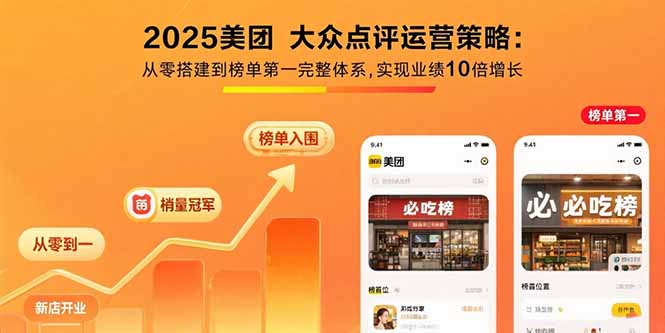 2025美团 大众点评运营策略:从零搭建到榜单第一完整体系,实现业绩10倍增长-金创谷