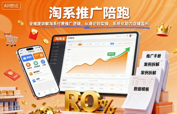 淘系推广陪跑，全维度讲解淘系付费推广逻辑，从理论到实操，系统化助力店铺盈利-百盟网