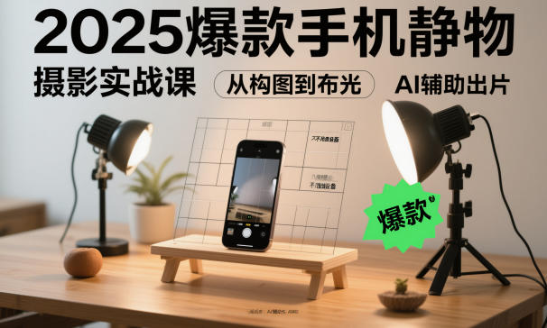 2025爆款手机静物摄影实战课，从构图到布光，不用贵设备，AI辅助出片-百盟网
