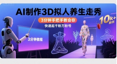 Ai制作3D拟人养生走秀，3分钟手把手教会你，快速起千粉万粉号-百盟网