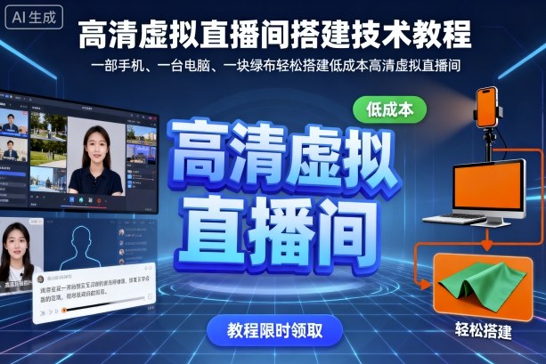 高清虚拟直播间搭建技术教程，一部手机、一台电脑、一块绿布轻松搭建低成本高清虚拟直播间-百盟网