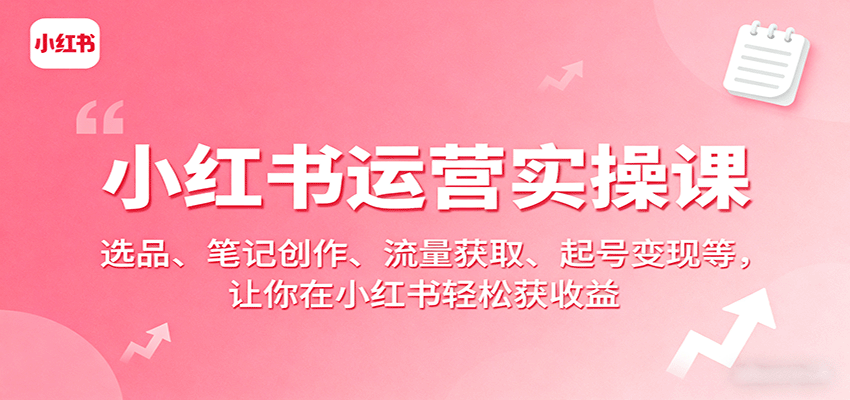 小红书运营实操课：选品、笔记创作、流量获取、起号变现等，让你在小红书轻松获收益-百盟网