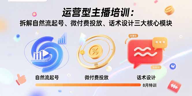 运营型主播培训：拆解自然流起号、微付费投放、话术设计三大核心模块-8月-百盟网