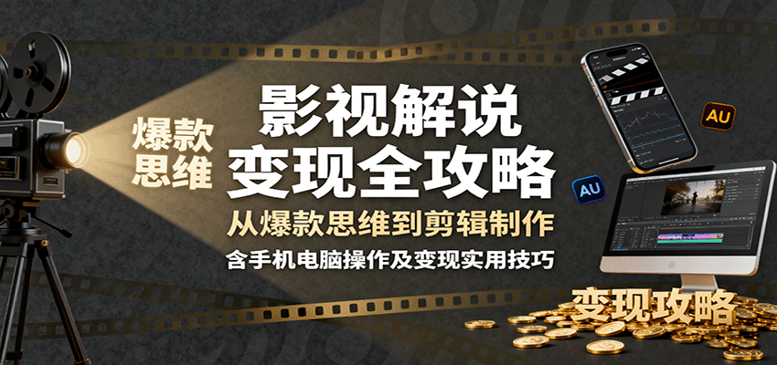 影视解说变现全攻略：从爆款思维到剪辑制作，含手机电脑操作及变现实用技巧-百盟网